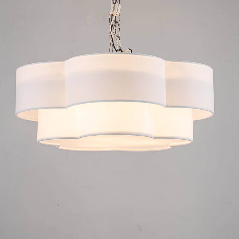 3-Light Double-Layer Fabric Flush Mount for Bedroom & Living Room - 3 Light