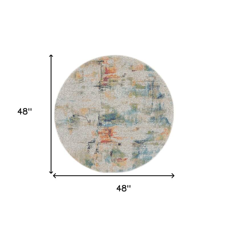 Power Loomed Distressed Geometric Abstract Modern Non Skid Area Rug - 48' X '48' X '0.5