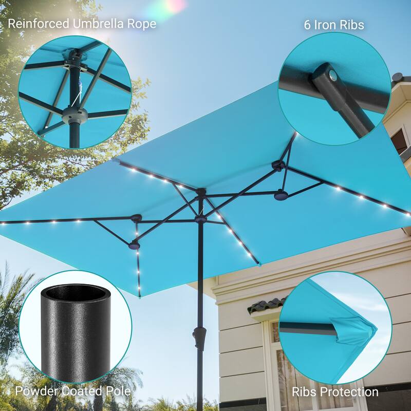 BONOSUKI 10 x 6.5Ft Solar-powered Double-Sided Patio Umbrella with Large Canopy Outdoor Table Umbrella, Anthracite Gray