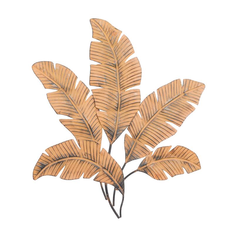 Metal Leaf Clutter Palm Wall Decor with Distressed Textured - Brown - Roche River Decor