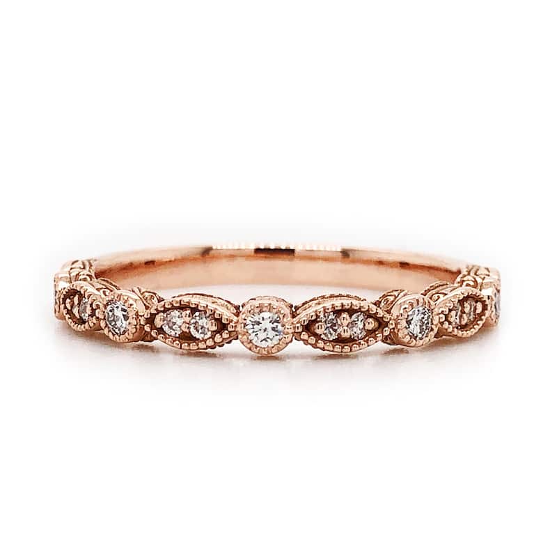 Auriya 1/8ctw Vintage Diamond Wedding Band 14k Gold Stackable