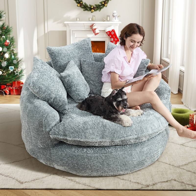 Rossetta Oversized Round Polyester Foam Chair with Pillows - Blue Gray