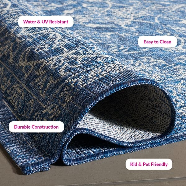 dimension image slide 9 of 10, SAFAVIEH Courtyard Aquata Indoor/ Outdoor Waterproof Patio Backyard Rug