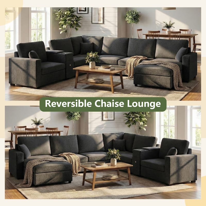 GDFStudio - 134" Modular Chenille U-Shape 5-Seat Sectional Sofa with Storage