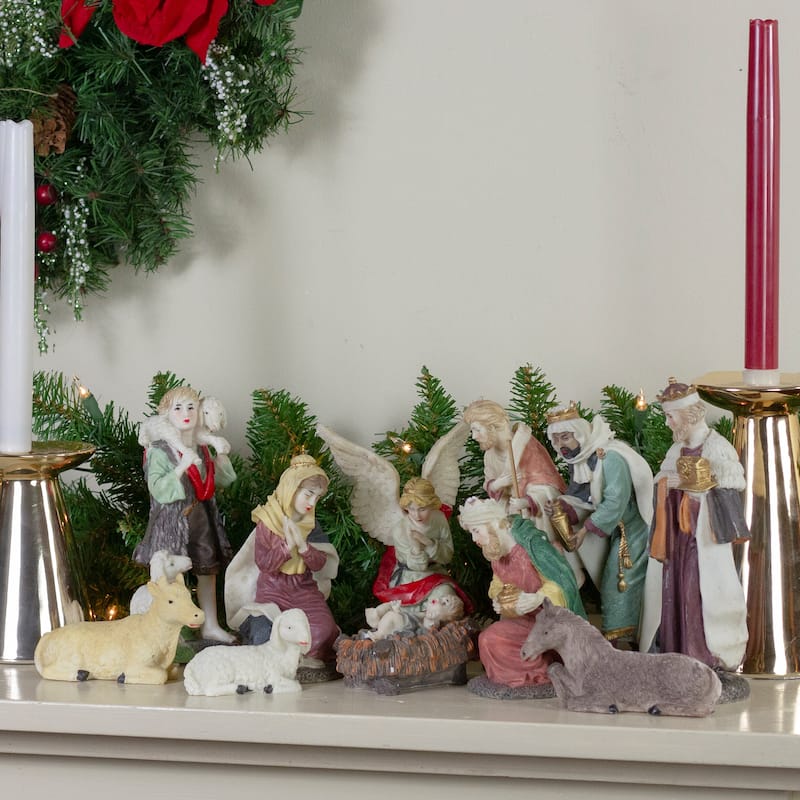 Set of 11 Christmas Nativity Resin Figurines, 8"