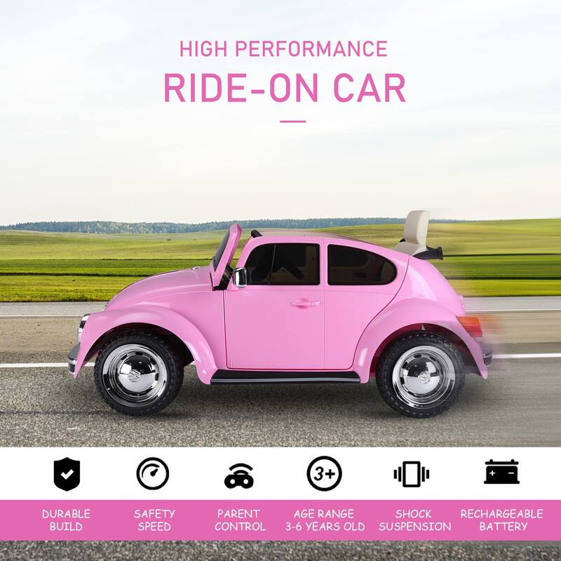 Licensed Volkswagen Beetle Kids Ride-On Car 6V, Remote Control, Music, Headlights, MP3, for 3-6 Years