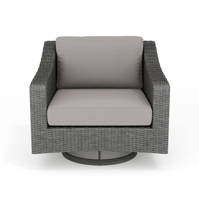 Martha Stewart 2PK Outdoor Rattan Wicker Swivel Chairs with All-Weather Cushions - 32"W x 34"D x 30"H