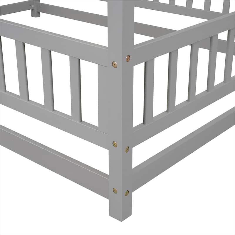Floor Wooden Bed with House Roof Frame