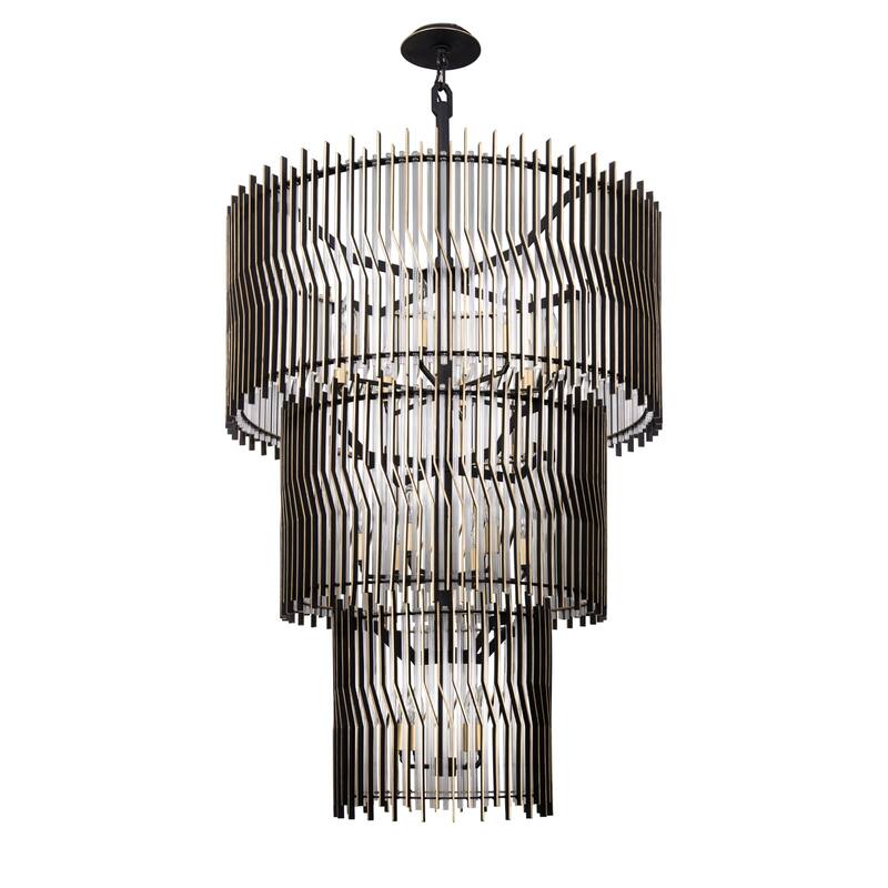 Varaluz Park Row 18-Light 3-Tier Chandelier - Matte Black/French Gold
