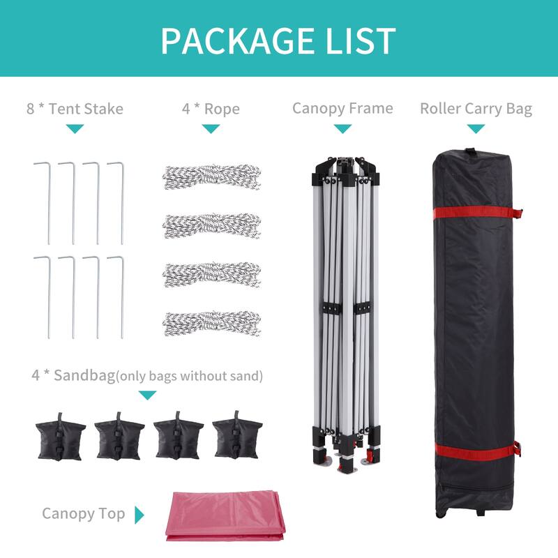 Pop Up Canopy Tent with Wheeled Bag, Waterproof Oxford UV Protection