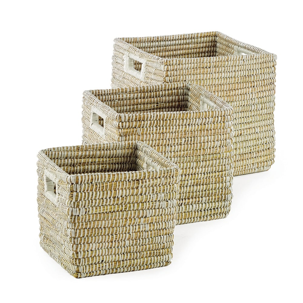 Rivergrass Square Baskets With Handles, Set Of 3 - Natural