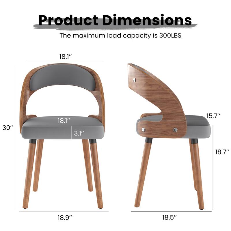 Wood Dining Chairs, Set of 2 Modern Upholstered Dining Chairs with Curved Backrest for Kitchen, Dining Room, Living Room