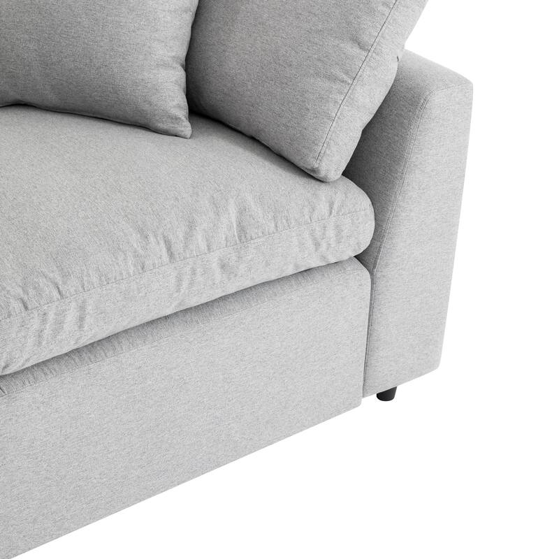 Down Filled Convertible Sectional Sofa, L Shaped Couch with Reversible Chaise, Light Gray Polyester