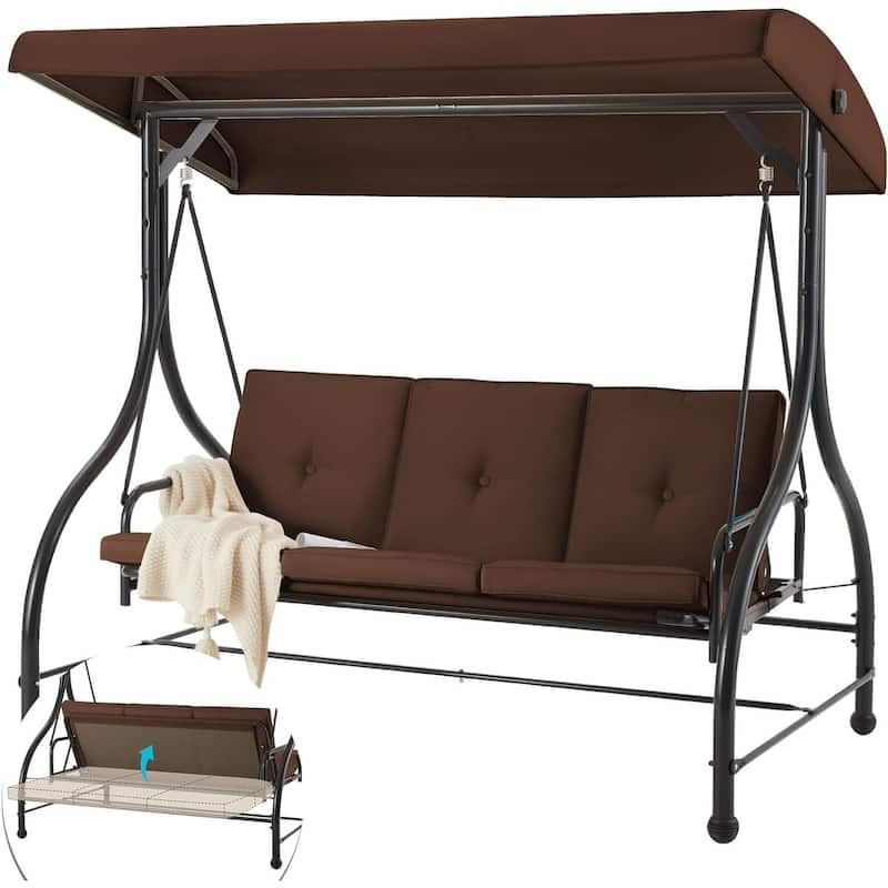 3-Seat Metal Patio Swing, Outdoor Porch Swing Glider with Cushions