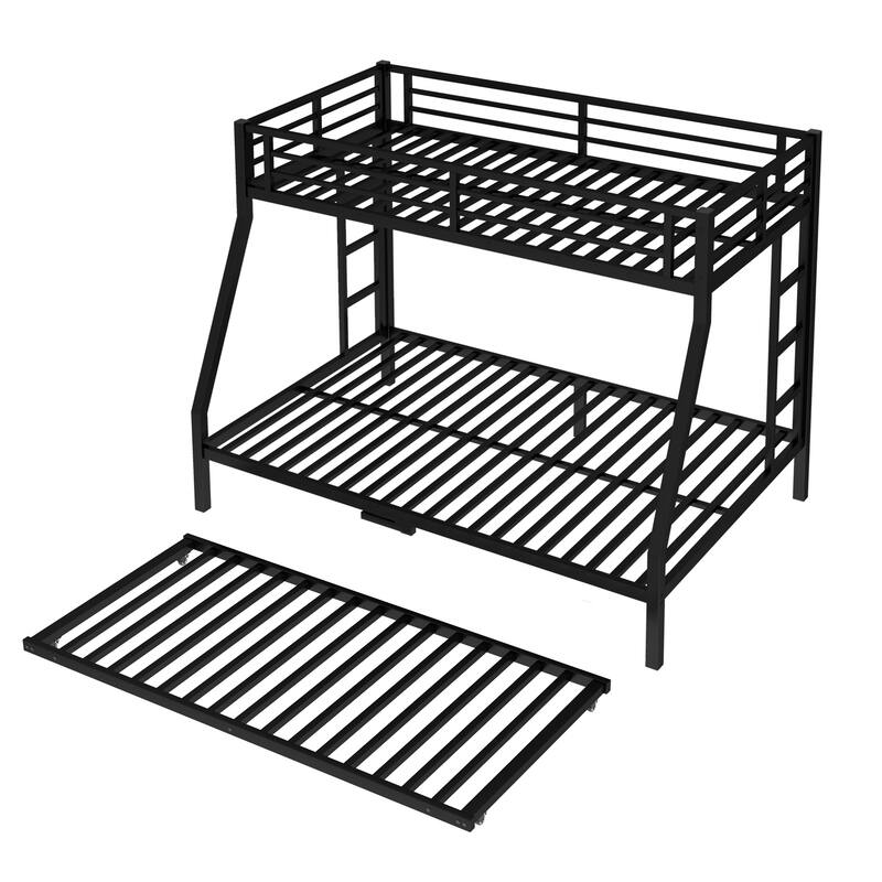 Twin over Full Metal Bunk Bed with Trundle, Black