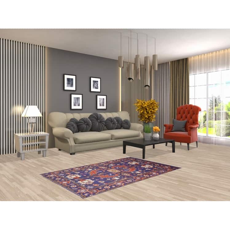 Hand Knotted Oriental 100% Wool Carpet Transitional Floral Navy Blue & Blues Oushak Area Rug - 5' 0'' X 3' 1''