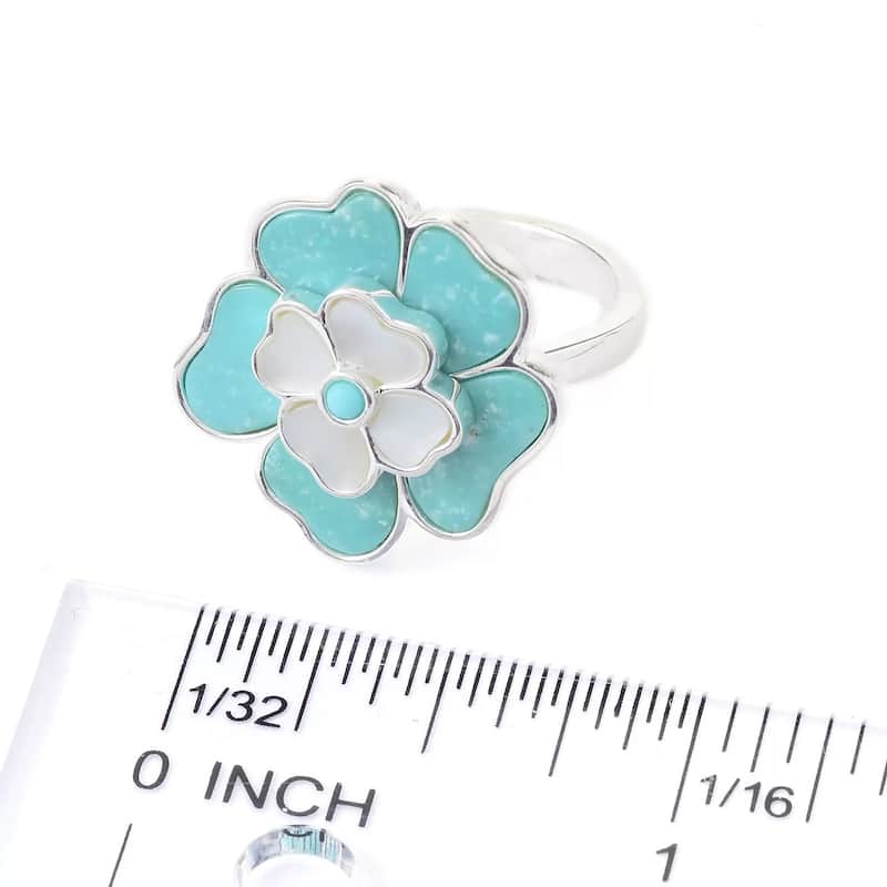 Natural Campitos Turquoise With Pearl Gemstone Ring 925 Sterling Silver Ring