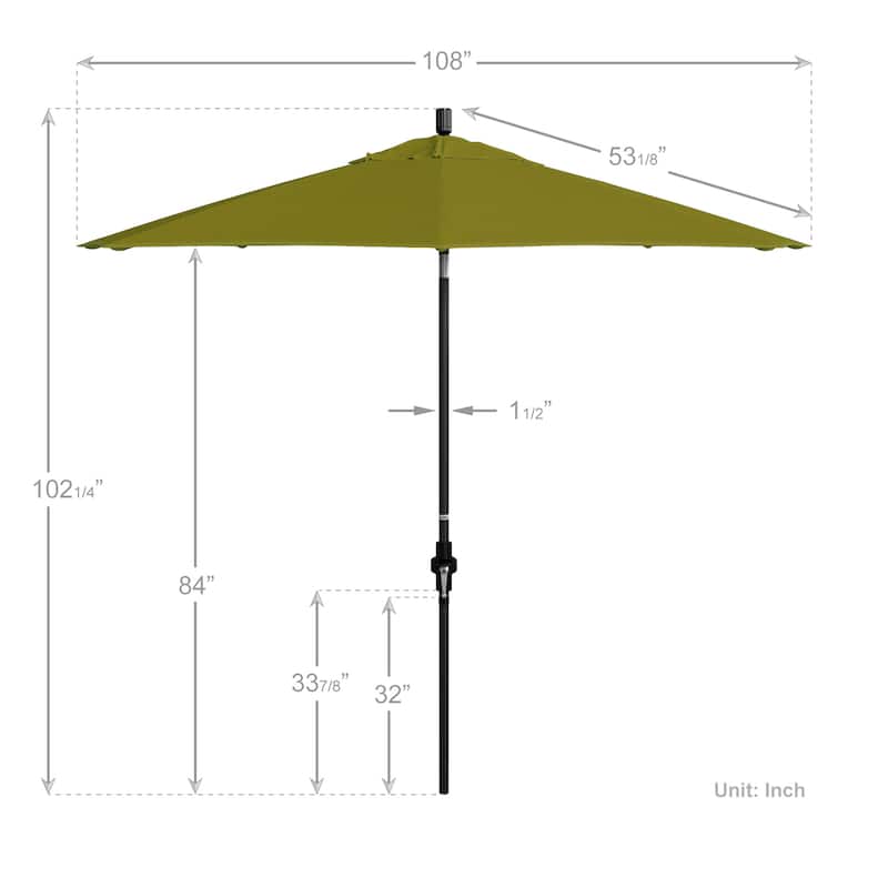 California Umbrella 9' Rd Patio Umbrella Black Aluminum Frame Fiberglass Ribs Crank Lift Collar Tilt, Olefin Royal Blue Fabric