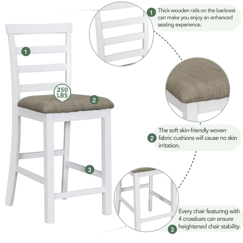 Wood Counter Height Dining Set with Padded Chairs, Integrated Under Table Compartment & Wineglass Holders for Dining Room, Cafe