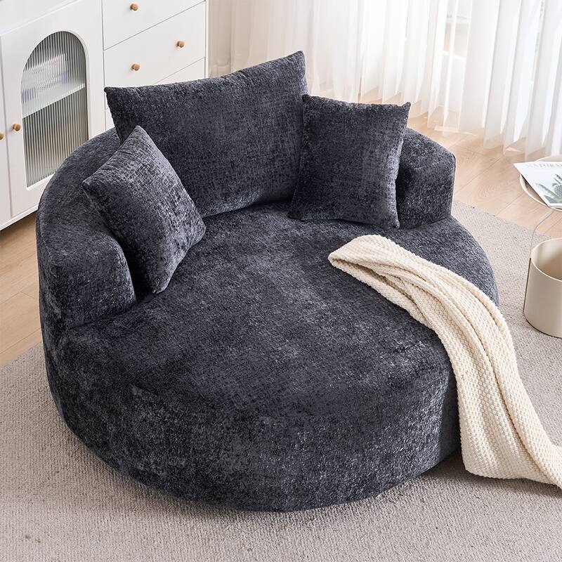 Round Accent Chair with High-Resilience Cushions, Swivel Chenille Barrel Chair, Fluffy Sleeper Lounge Chair