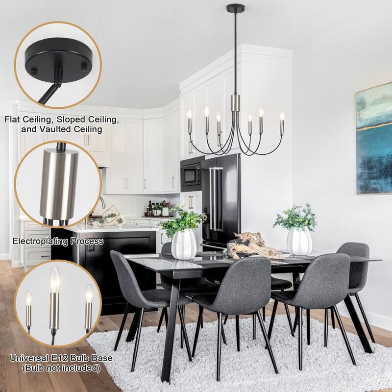 Modern Minimalist 6 - Light Hanging Candlestick Chandelier for Living Room Kitchen Island Bedroom Entryway - N/A