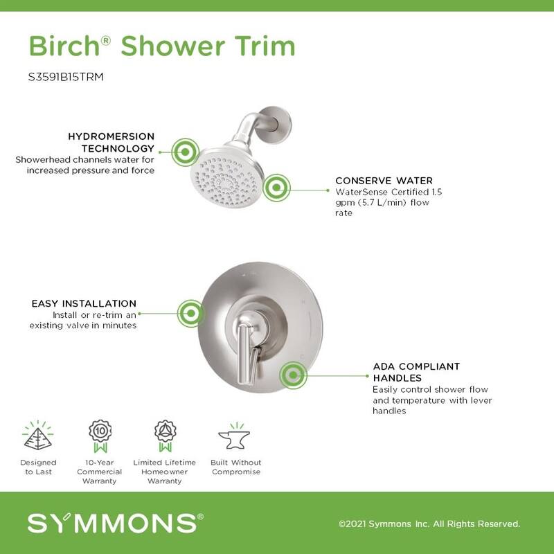 Symmons S599115TRM Birch Shower Only Trim Package with 1.5 GPM Multi