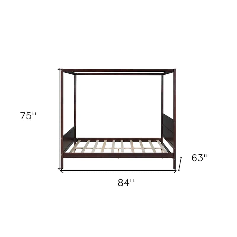 HomeRoots Espresso Inlaid Panels Wood Queen Canopy Bed