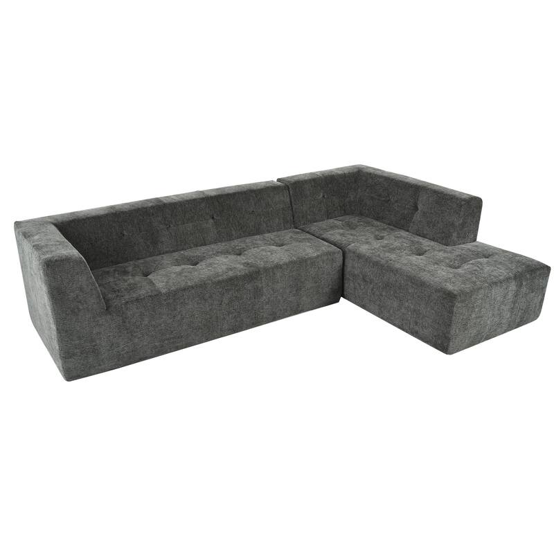 112"x74" Modular Gray Chenille L-Shape Sofa Set, 2pcs Free Combo, Easy Assembly