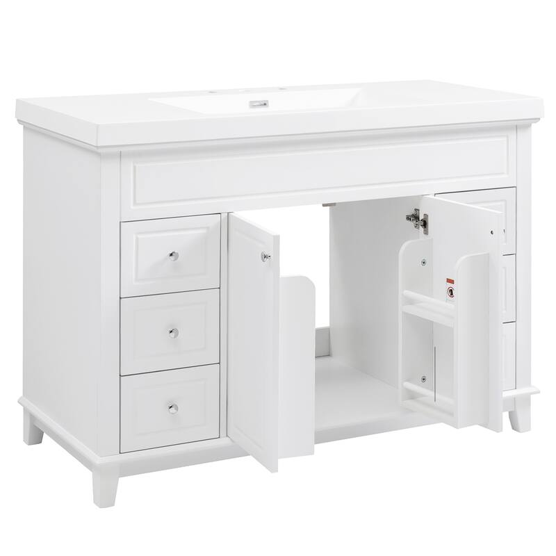 48" Bathroom Vanity-Classic- Pine Legs-Resin Sink with Soft-Close Drawers & Double Doors.