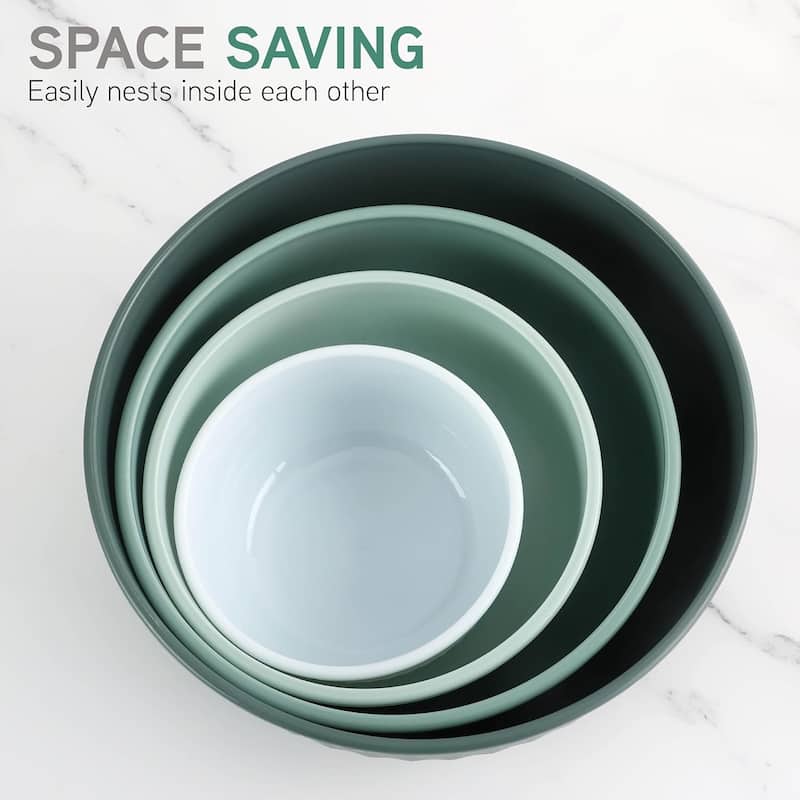 COOK WITH COLOR Prep Bowls with Lids- Wide and Deep Nesting Plastic Mixing Bowl Set with Lids 8 Piece Set, Black/White