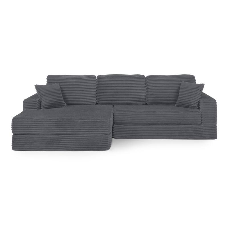 112.6" L-Shaped Modular Sectional Left sofa seat with Queen Sleeper Function, Corduroy Upholstery and No Assembly Required