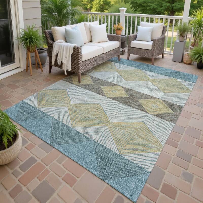 Machine Washable Indoor/ Outdoor Modern Mission Chantille Rug - Teal - 9' x 12'