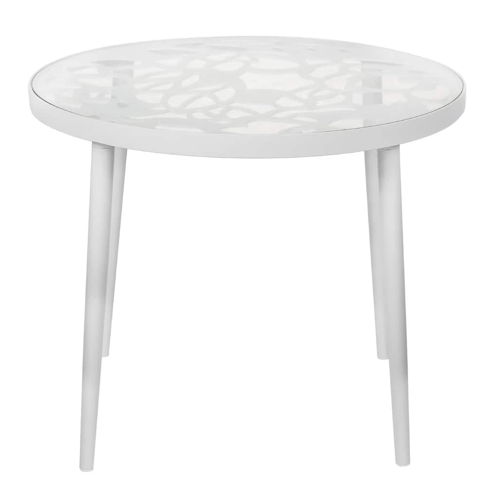 Devon Decorative Modern Floral Cutout Glass Top Patio Coffee Side Table with Aluminum Frame for Indoor Outdoor - 23 x 23