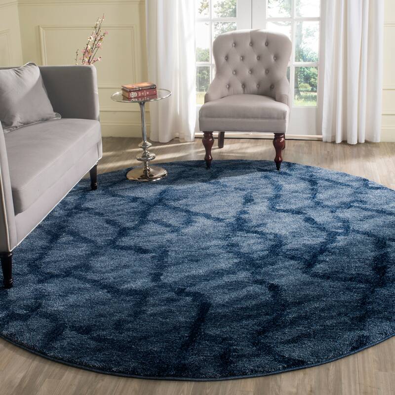 SAFAVIEH Retro Delfina Modern Abstract Distressed Rug - 8' Round - Blue/Dark Blue - Runner/Round