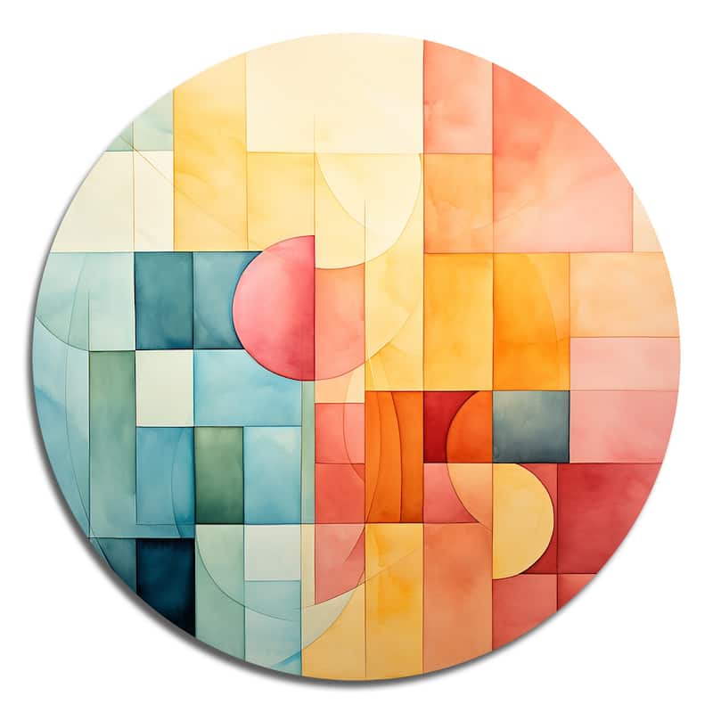 Designart "Cubism Experiment With Minimalist II" Landscapes Metal Circle Wall Decor