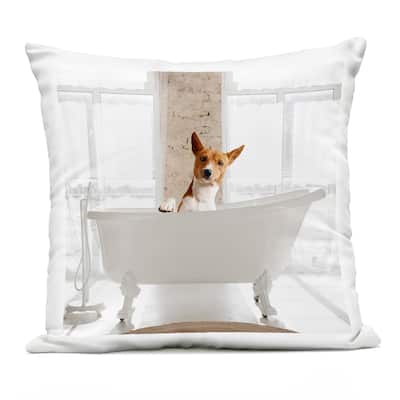 Stupell Happy Dog in Bathroom Tub Printed Outdoor Throw Pillow Design by CAD Designs