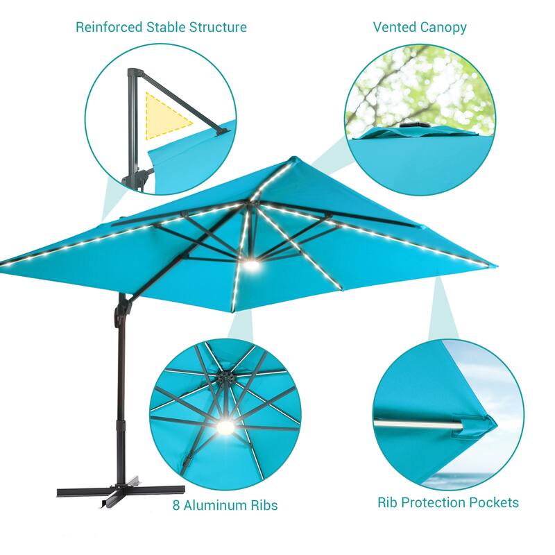 BONOSUKI 10x10FT LED Cantilever Patio Umbrella Angle Adjustment