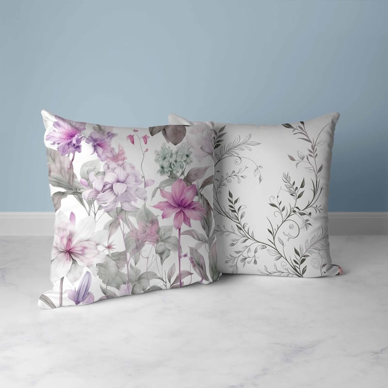 Wildflower Whimsy Faux Suede Reversible Throw Pillow White and Pink