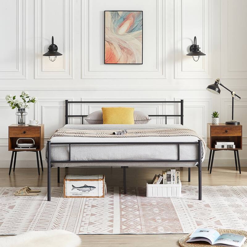 Javlergo Mid-Century Nightstand with 1-Drawer and Open Storage Shelf