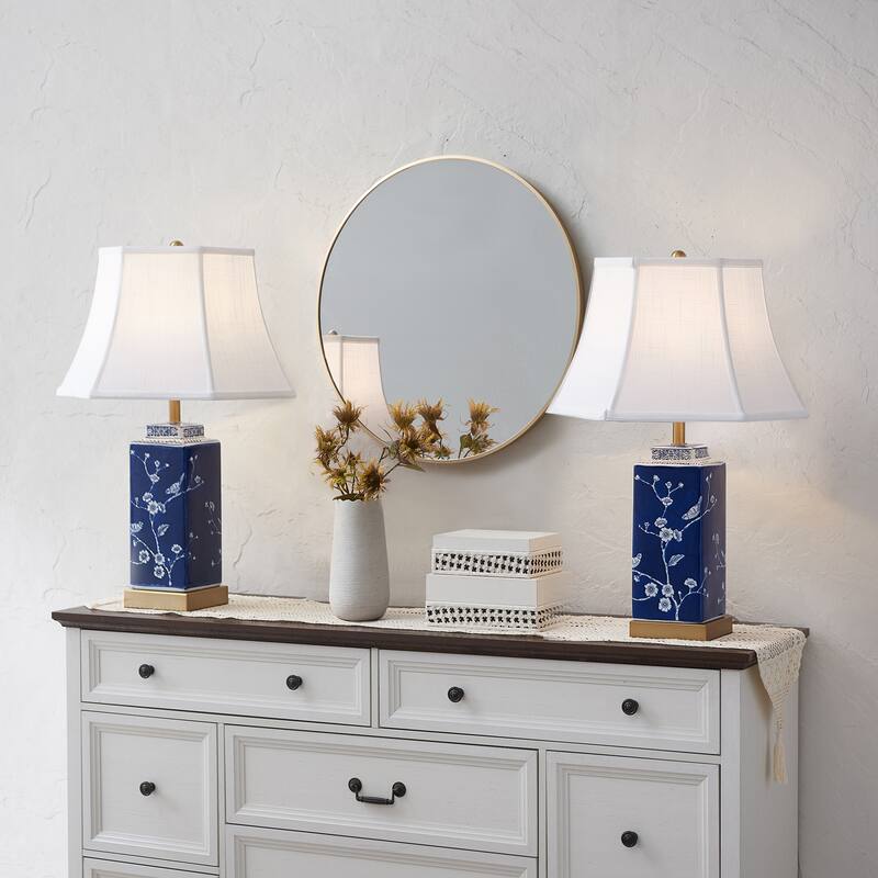 24-inch Blue/ White Dimmable Table Lamp with USB Port (Set of 2) - 24 inches