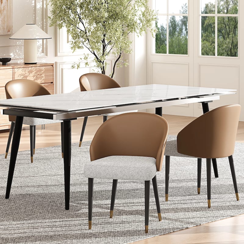 Modern Faux Leather and Fabric Upholstered Back Armchair Dining Chair Or Side Chair (Set of 4)