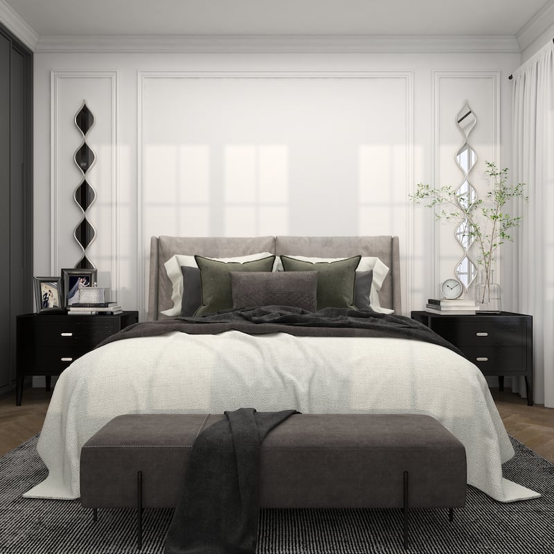 Metal Slim Stacked Chain 5 Layer Wall Mirror with Various Pattern and Foil Detailing - Silver, Gold, or Black