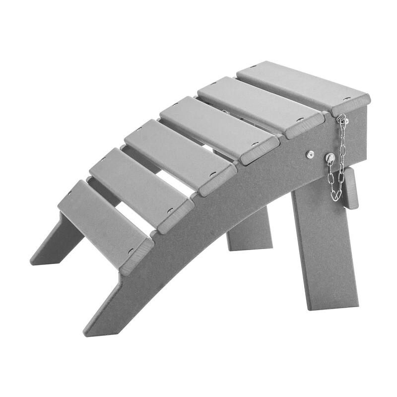 Grey HDPE Folding Adirondack Ottoman Footrest with Slatted Surface Ideal Use for Patio or Balcony - 16.9” x 18.9” x 13”