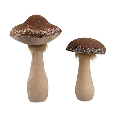 Glittered Mushroom Christmas Tabletop Decorations - 13.5" - Set of 2