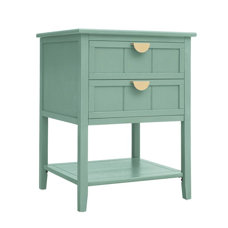 2 Drawer Side table with Bottom Open Shelf and Semi-circular Handle