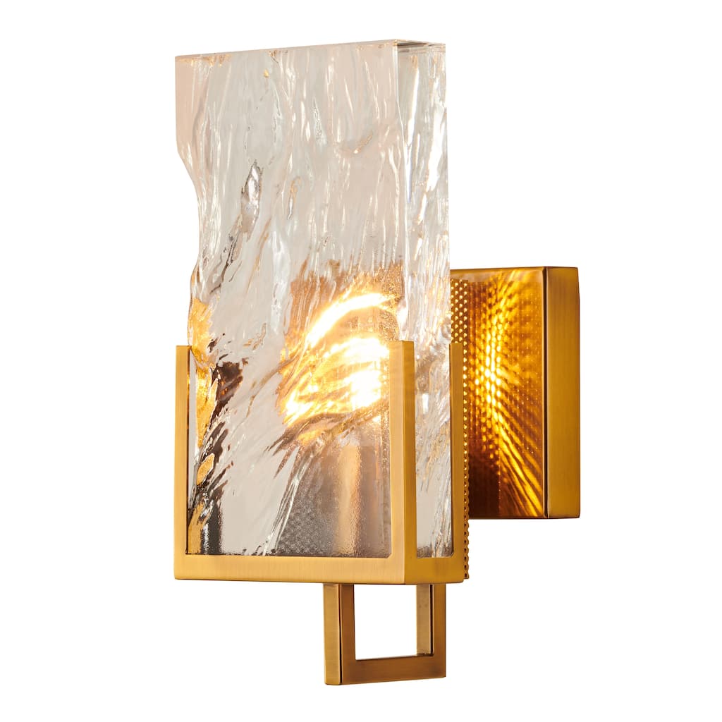 1 Light Gold Metal Wall Sconce With Glass Plaque