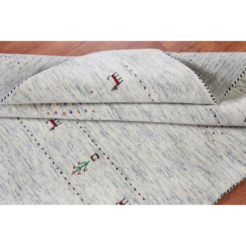 Hand Knotted Oriental 100% Wool Carpet Tribal Animal Pictorial Beige & Ivories Gabbeh Area Rug - 7' 10'' X 5' 2''