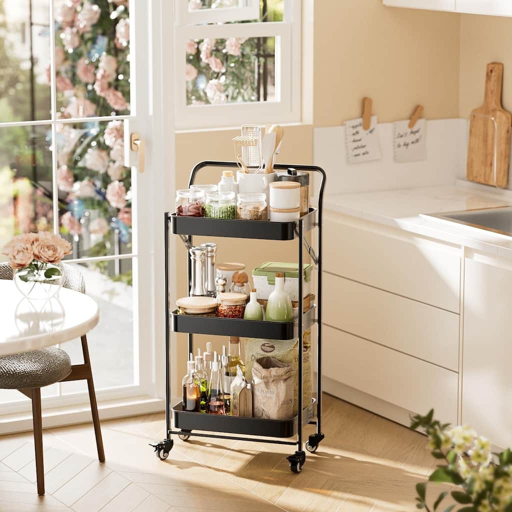 Foldable Rolling Cart, 3-Tier Metal Folding Storage Utility Carts