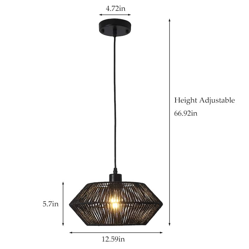 1-Light Modern Semi Flush Mount Chandelier, Handmade Rattan Hanging Pendant Light for Kitchen Island - W12.59"x H5.7"