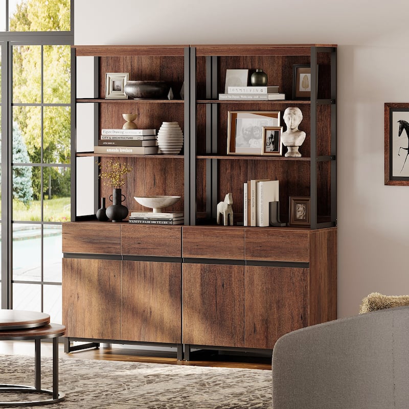 WAMPAT Modern 72" Tall Bookcase with Metal Base and Adjustable Shelves, Library Book Shelf with Storage Cabinet